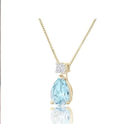 Himmelblautopas-Anhänger 0,07 kt im Labor gezüchteter Diamant Aquamarin-Look 9 K Gelbgold 