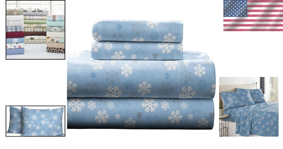 Snow Flakes Cal King Flannel Sheet Set - Image 2 of 4