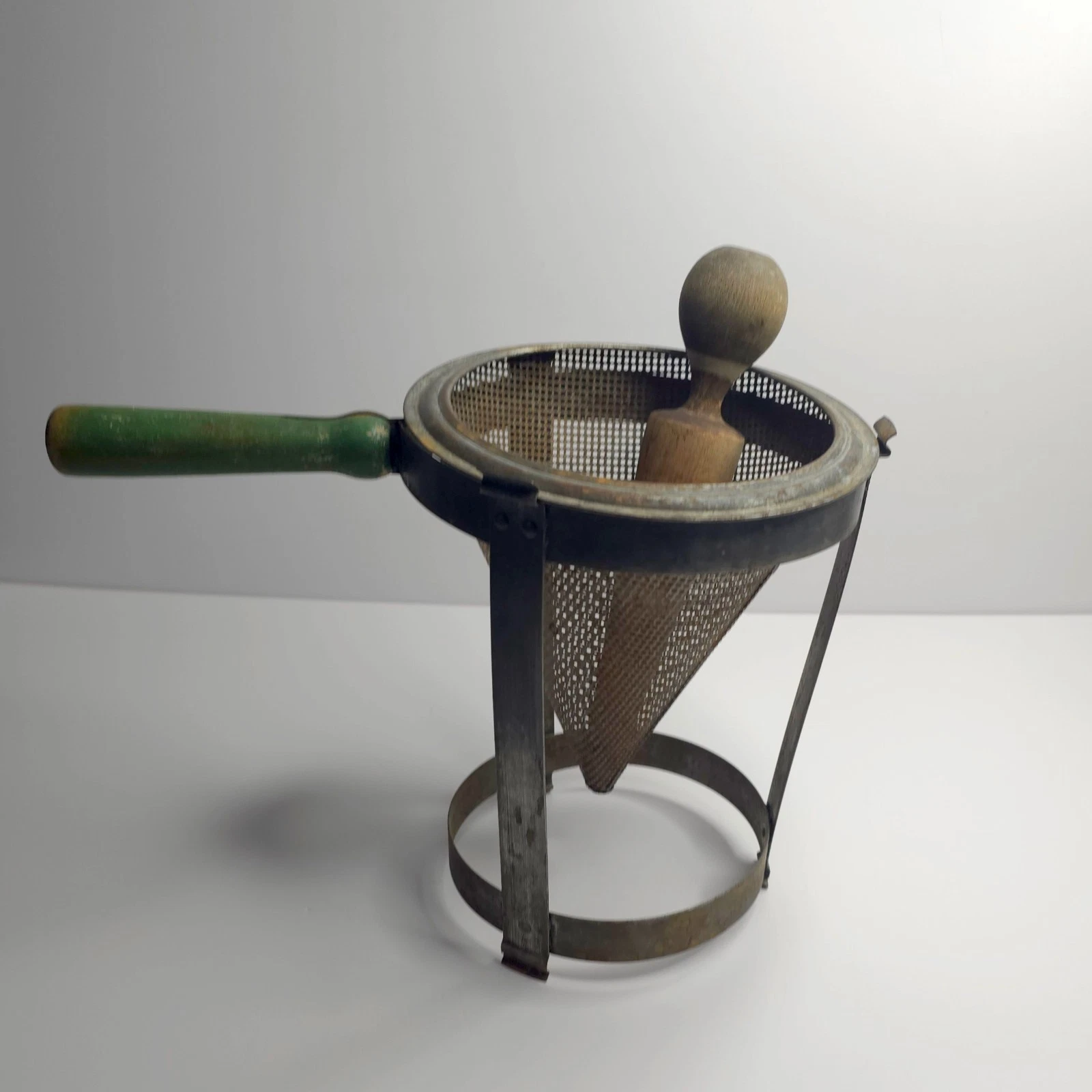Vintage Cone Strainer on Stand Wooden Pestle Green Handle Shabby Chic Farmhouse
Opens in a new windo