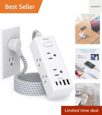 5 Ft Extension Cord Power Strip with Smart Charging - USB C & Security Features