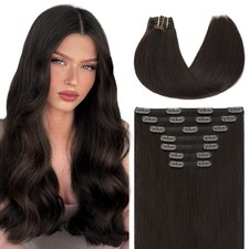 Youngsmile Clip in Hair Extensions 14 Inch 7pcs 2 Darkest Brown Silk Straight