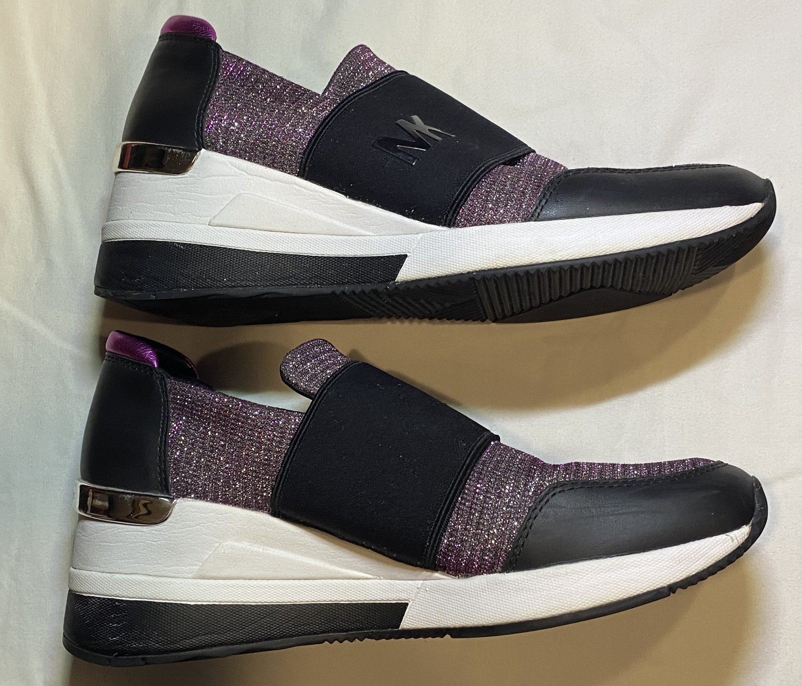 Michael Kors Women’s 9M Leather Felix Trainer Shoes Size 9 Black Pink Chain Mesh thumbnail 8