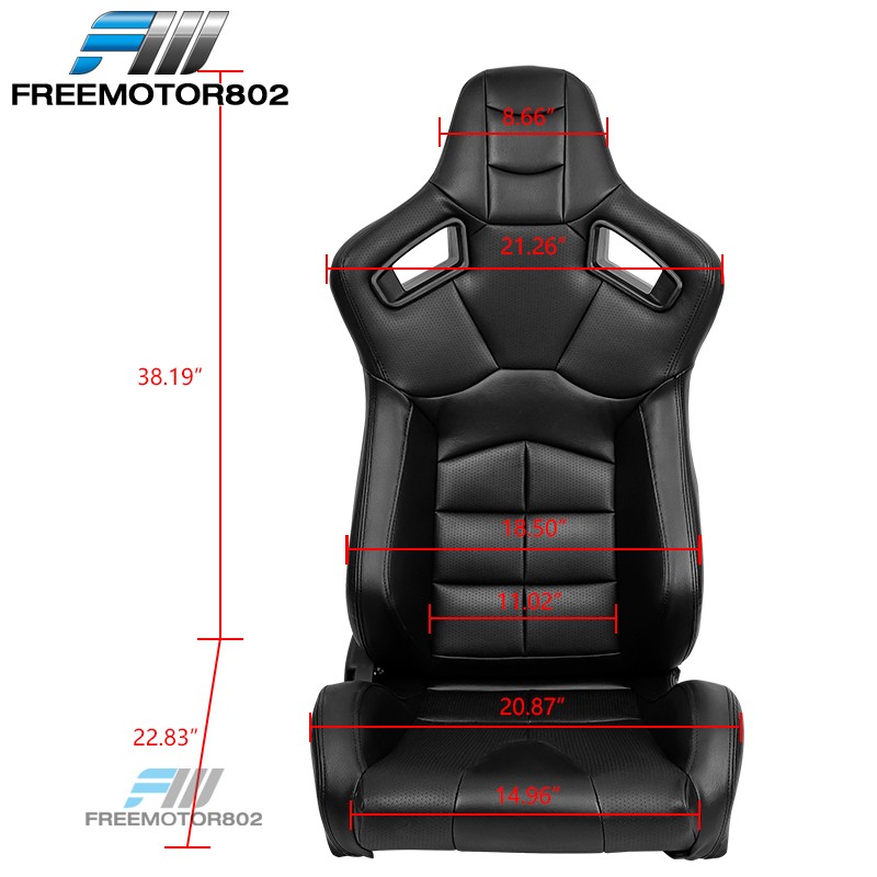 Adjustable Universal Racing Seat Muscle Style Black PU Leather & Dual Slider x2