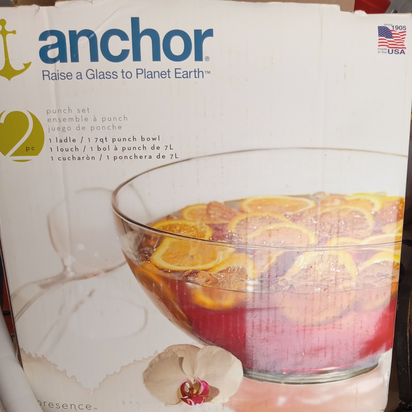 Vintage Hocking Arlington 7qt Glass Anchor Punch Bowl with Ladle  