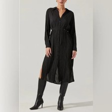ASTR the Label Belted Long Sleeve Midi Shirtdress-Black size Small-NWT