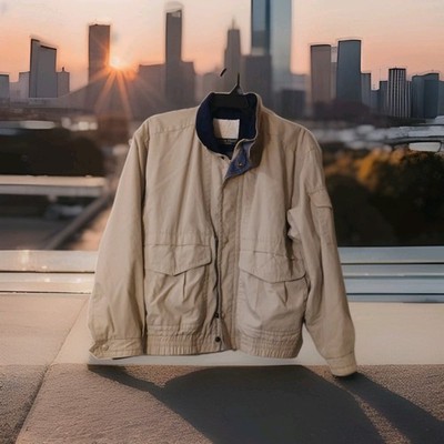 Clipper Mist By London Fog Beige Large Zip Button Bomber Lightweight Coat Jacket