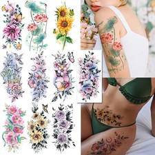 CHARLNET Watercolor Flower Temporary Tattoos for Women Girls - 10 Large Sheets S