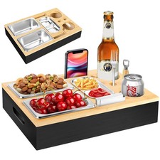 Couchbar Snackbar Sofatablett Snackbox aus Bambus Edelstahl-Schalen Magnetdeckel