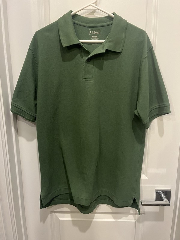 LL Bean Polo Shirt Mens Med Green Short Sleeve Collared Pullover Casual Adult