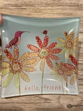 Hummingbird/flower/ladybug trinket dish By Enesco Philippians 1:3 -hello friend