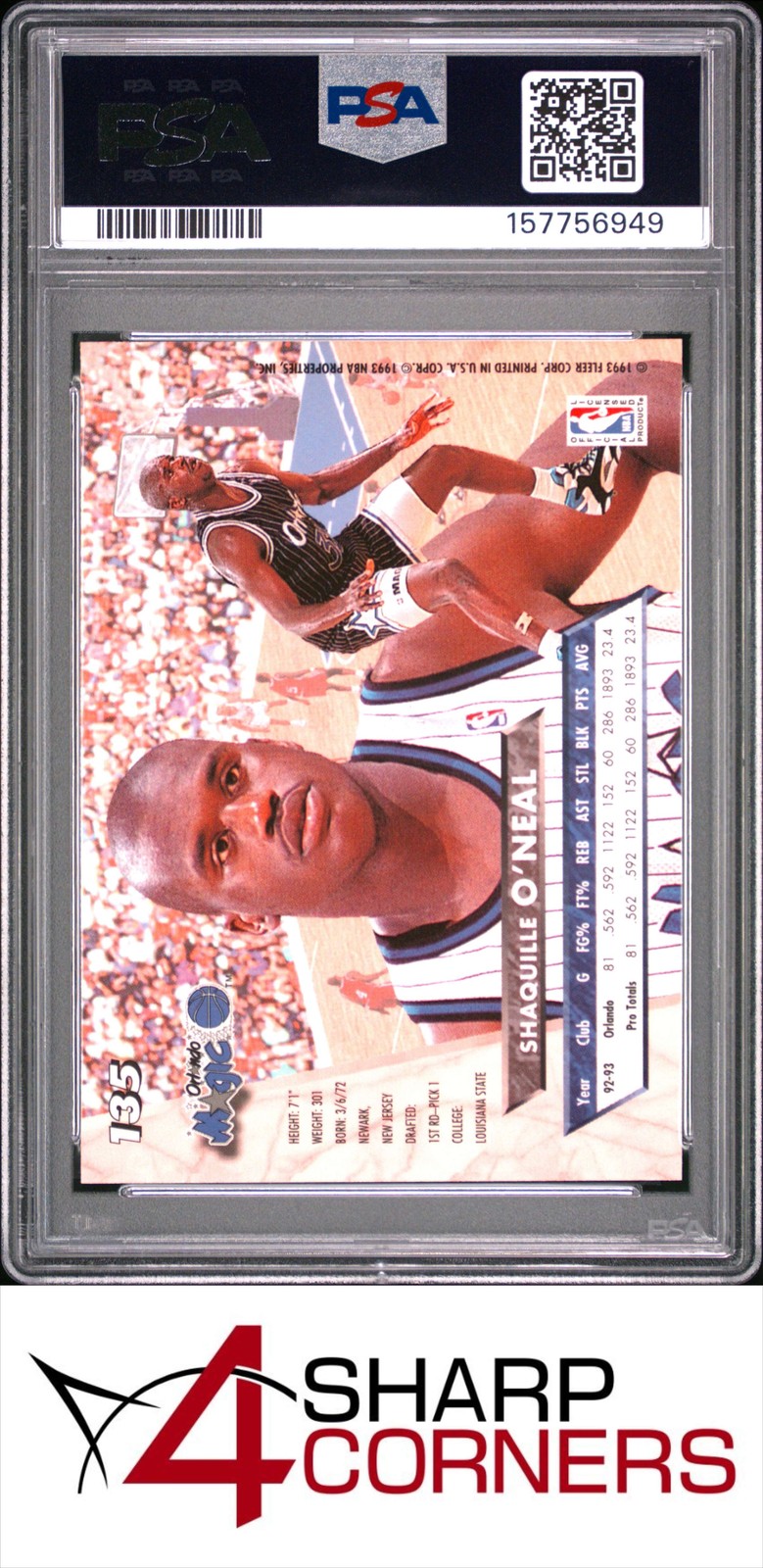 1993 ULTRA #135 SHAQUILLE O'NEAL MAGIC HOF PSA 10 view 2