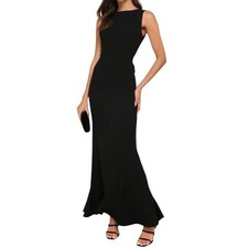 NWT Lulus Exquisite Refinement Black Backless Bow Ruffled Maxi Dress L Formal