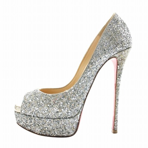 Christian Louboutin Glitter Open Toe Stiletto Heel Pumps size 36 Silver Italy