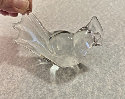 Art Glass Bird Figurine Signed Clear Blue Jay - Princess House Lead Crystal