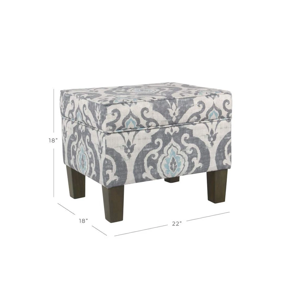 Transitional Blue Storage Ottoman With Hinged Lid And Wood Legs 18X22x18 Inches - Image 3 of 4