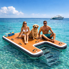 Plataforma de natación inflable de 8x5 pies con rampa para perros, plataforma de agarre de EVA, 8" de grosor