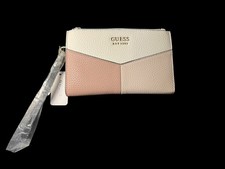 GUESS Women  s Zip Around Wallet Wristlet Blush Pink Cream Colorblock NWT