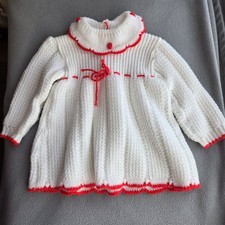 Vintage Baby Sweater Dress White  Red 9 Month