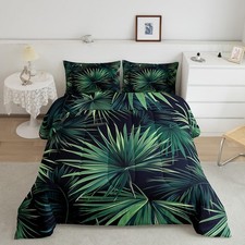 Leaves Comforter Set Queen Size, Summer Hawaiian Soft Bedding, Tropical Botan...