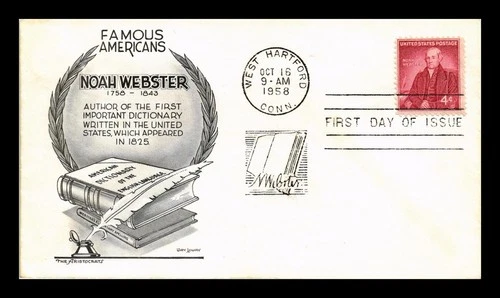 US COVER NOAH WEBSTER FIRST DAY ISSUE SCOTT 1121 LOWRY ARISTOCRATS CACHET