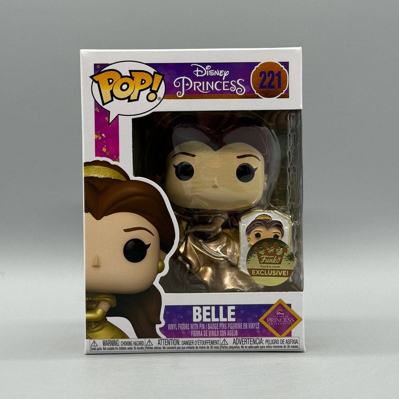 Funko Pop! Disney #221 Belle Gold W/ Pin Beauty &Amp; The Beast Funko Shop Exclusive