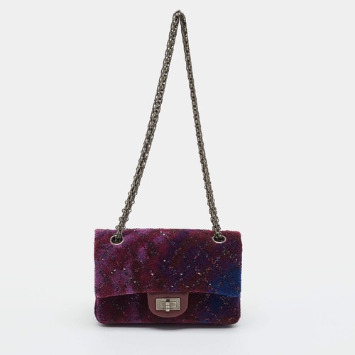 Chanel Reissue 2.55 Mini Flap Purple Quilted Sequins and Wool Bag