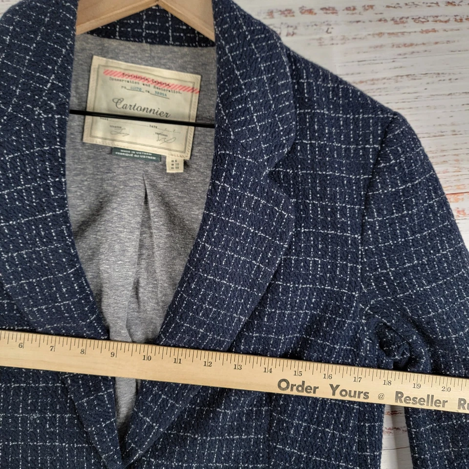 Blazer Anthropologie Cartonnier Mujer Talla 6 Azul Marino Cuadros Oficina Trabajo Informal Foto 4 de 4