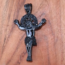Men's Large Gun Finish Jesus Temple Pendant Fully Iced Bling Hip Hop