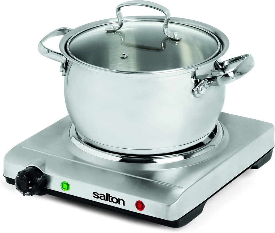 Salton Placa de cocción eléctrica portátil bobina simple acero inoxidable 1 quemador 1,36 kg Foto 4 de 4
