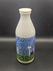 Vintage Italy Egizia Bird White Milk Glass Bottle Lidded 1L Hand Painted 10"
