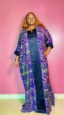 Women's African Print Modern Rich Auntie Adire Crepe Bubu One size Dress