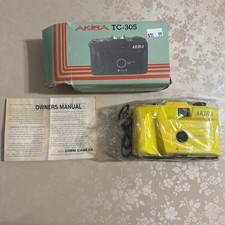 Vintage Yellow Akira TC-305 35mm Camera Auto Fix Focus, New/Sealed in Open Box