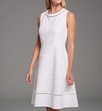Tommy Hilfiger Women's Scuba Crepe Fit & Flare White Dress Size 8