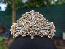 Gold Pearl Crystal Tiara Bridal Crown diamond Birthday Wedding Gift Diadem prom