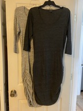 2 Express Size M Gray Scoop Neck 3/4 Sleeve Ruched Side Soft Jersey Midi Dress