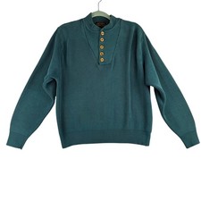 Vintage Eddie Bauer 1/4 Button Knit Pullover Fisherman Sweater Men  s Large Green