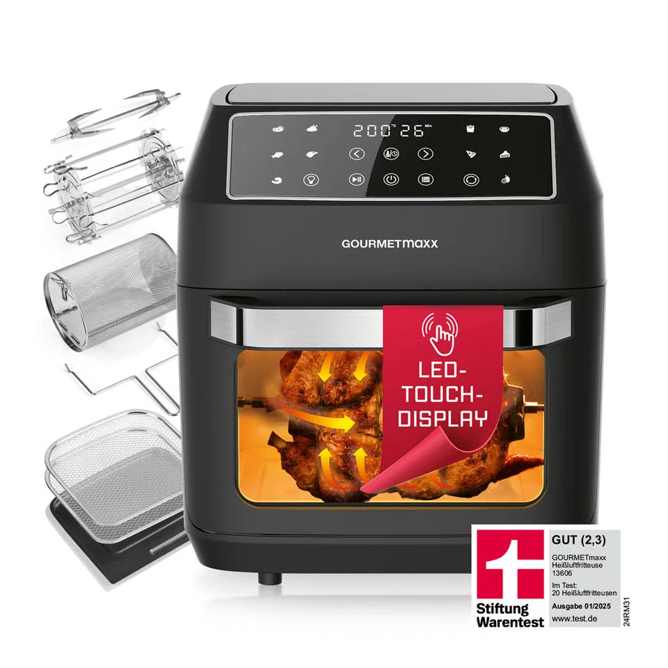 GOURMETmaxx Heißluft Backofen 12L Fritteuse Ofen Grill Dörrautomat Multigrill