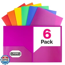 Dunwell Plastic 2-Pocket Folders (6 Pack, Assorted Colors), 8.5x11 Document F