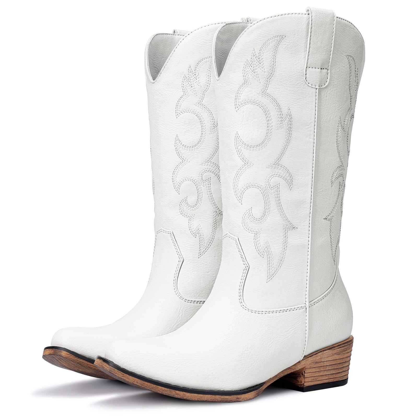 White Embroidered Cowgirl Boots for Women - Western Mid Calf Style