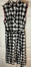 Talbots Black White Buffalo Check Gingham Sleeveless Retro Pinup Dress Plaid 10