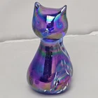 Fenton Glass Cat Figurine Iridescent Handcrafted Art Animal Paperweight Collecti
