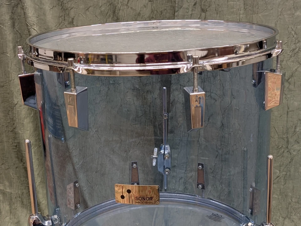 Tambor Tom de piso acrílico fónico campeón acrílico Sonor azul vintage años 70 16 X 16 Foto 3 de 4