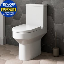 Modern Bathroom Rimless Toilet Close Coupled WC Soft Close Seat Curved White