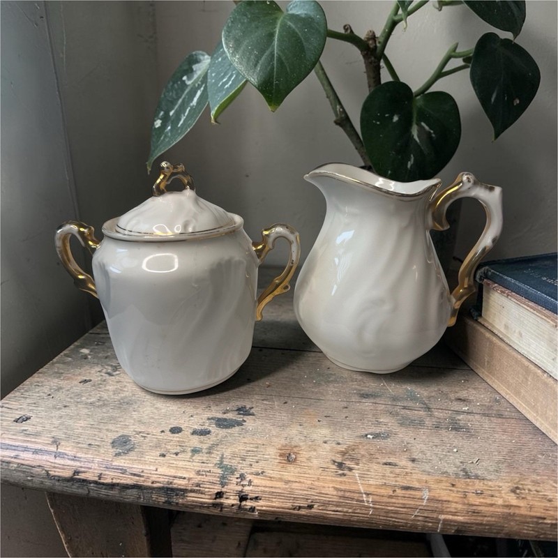 Limoges France vintage creamer and sugar set (3 piece) circa 1890’s