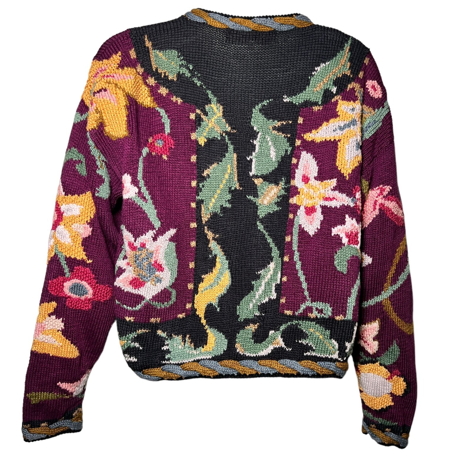 Peruvian Connection Vintage Hand Knit Sweater Cardigan Floral Pima