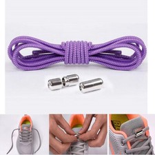 1Pair Shoelaces Elastic Screw Locking Shoe String No Tie PURPLE Dot WHITE