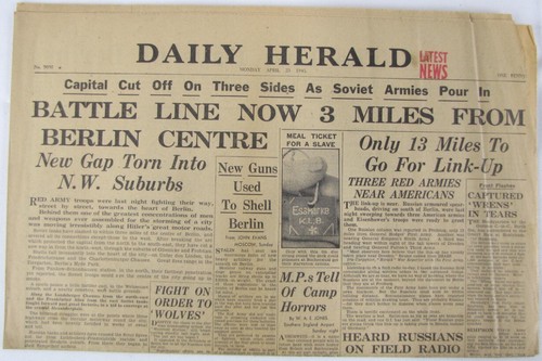 Vintage 1945 Russian Army Near Berlin Nazi Germany Newspaper