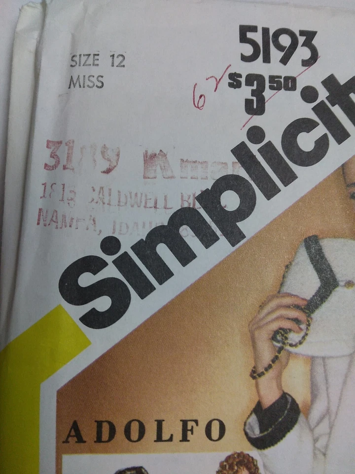 Skirt Blouse Jacket Bag 12 Adolfo Simplicity 5193 Sewing Pattern 80's UC Classic - Image 3 of 4