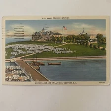 Postcard Newport RI - US Naval Training Station War College and Drill Field