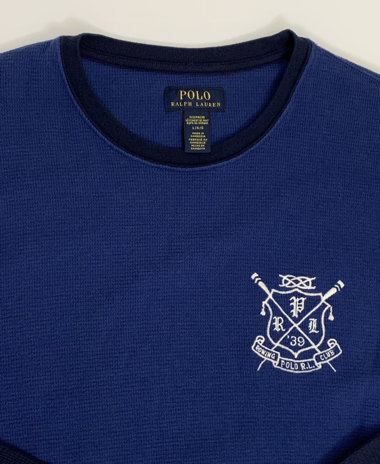 FILA Polo Ralph Lauren Rowing Club pigiama manica lunga waffle maglia camicia blu grande